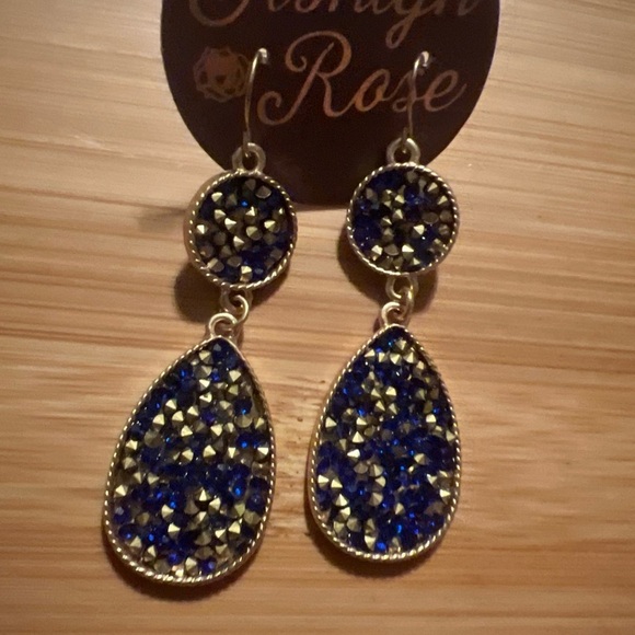 ASHLYN ROSE ROYAL BLUE And GOLD GLITTER TEAR DROP DANGLE EARRINGS - Picture 7 of 9
